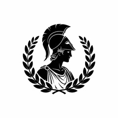 Goddess Minerva or Athena Profile with Laurel Wreath Classic Vector Emblem