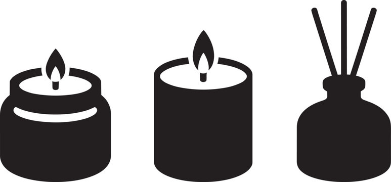 Scented candles in a jar and a reed diffuser black silhouette icons