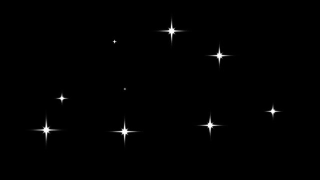 Blinking retro vector star doodles, 4k Twinkle sparkle stars animation, Twinkle light stars sparkling, particle magic tail sparkling glitter star dust trail loop animation on black screen background.