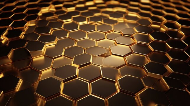 Golden honeycomb pattern with abstract background