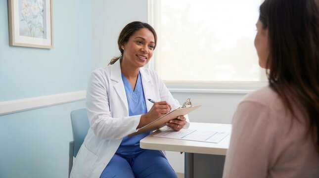 A Doctor Attends to Her Patient While Taking Notes in a Clinical Environment