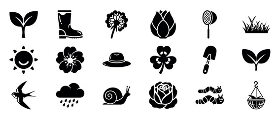 Naklejka premium Plant and nature icons showing seedlings and garden elements