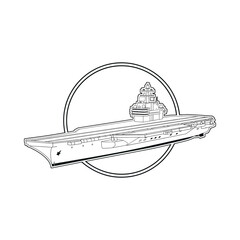 Aircraft Carrier Illustration in Circle Outline. © Covid