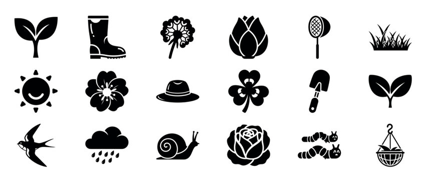Plant and nature icons showing seedlings and garden elements
