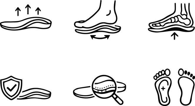 Orthopedic insoles foot support outline icons
