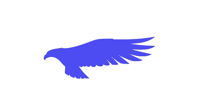 Blue Eagle Silhouette Flying Wing Spread White Background.