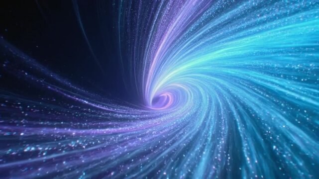 A digital art illustration features a bright blue fractal burst pattern with a glowing star energy explosion and light rays swirling through space for an abstract motion background texture