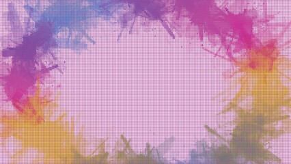 Obraz premium Colorful abstract splash border made of tiny dots forming vibrant paint stains and splatters