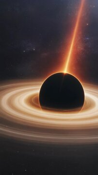 Cosmic spectacle: Black hole with glowing accretion disk and powerful jet in space