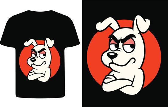 Cartoon dog with an angry expression on a black t shirt mockup
