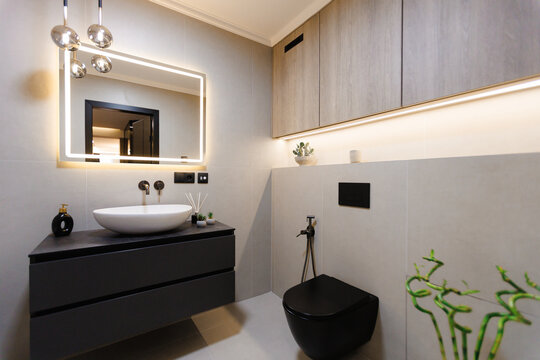 Contemporary styled small bathroom with calming ambiance effects