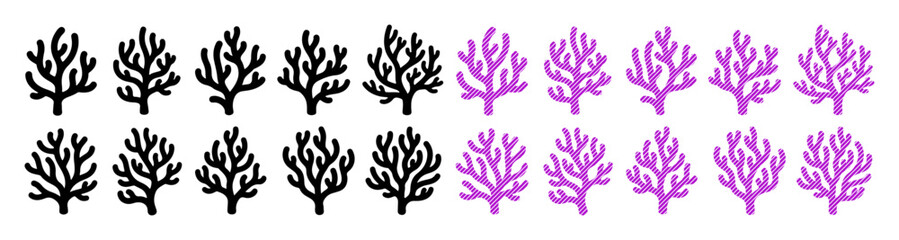 Fototapeta premium A pattern of black and purple coral illustrations on a white background