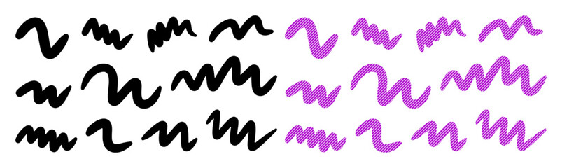 Obraz premium Hand-drawn wavy lines in black and purple on a white background