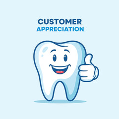 Cheerful Tooth Mascot Promoting Customer Appreciation In Dental Clinic And Oral Care Field