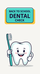 Cheerful Tooth Mascot Promoting Dental Checkups for Back to School Season, Hygiene Concept