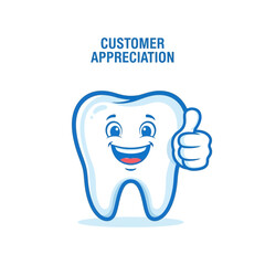 Cheerful Tooth Mascot Symbolizing Customer Gratitude and Dental Health Promotion
