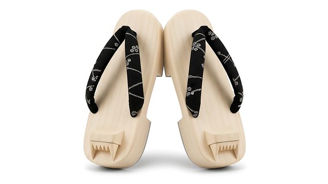 Pair of traditional japanese zori sandals with black straps and white soles
