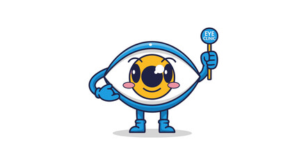 Naklejka premium Cartoon Eye Mascot with Eye Clinic Sign Representing Vision and Ophthalmology