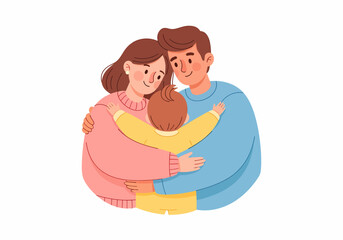 Obraz premium Illustration of Happy Family Hugging Together.