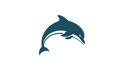 Naklejka premium Dark blue dolphin silhouette jumping out of water on a white background with a playful mood.