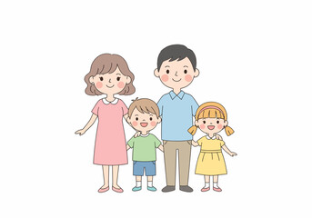 Obraz premium Happy Cartoon Family Standing Together Smiling.