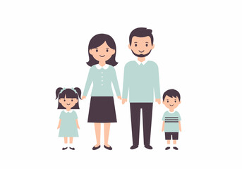 Fototapeta premium Family of Four Standing Together Illustration.