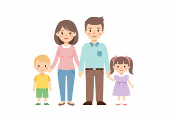 Happy Cartoon Family with Two Children.