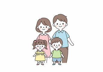 Fototapeta premium Happy Cartoon Family with Two Children.