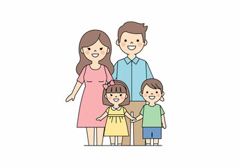 Obraz premium Happy Cartoon Family Standing Together Smiling.