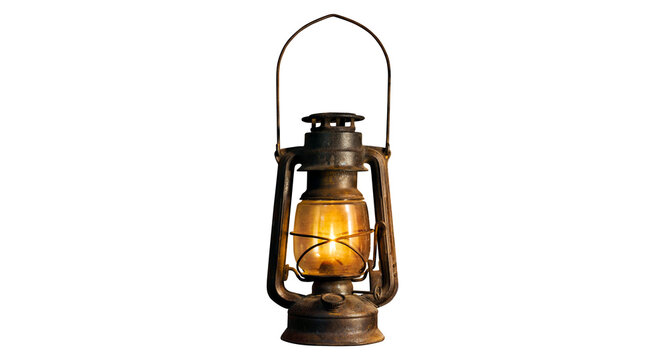 Isolated Realistic Vintage Kerosene Lantern with a Warm Glowing Flame