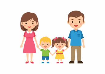 Happy Cartoon Family Standing Together Smiling.