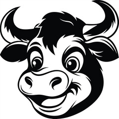 Obraz premium Charming cartoon cow with a kind face stands innocently, its design in striking monochrome