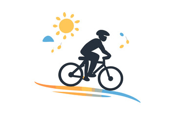 Fototapeta premium Person riding a bicycle in a sunny outdoor setting with simple clouds