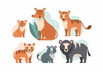 Obraz premium Collection of Various Cartoon Wild Animals.