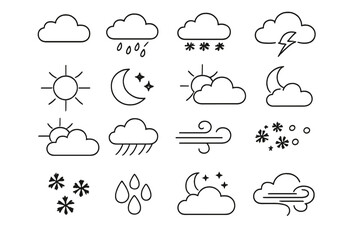 Obraz premium Weather symbols showing various conditions including rain sun snow and