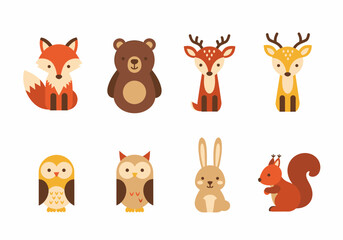 Obraz premium Collection of Cartoon Forest Animals Characters.