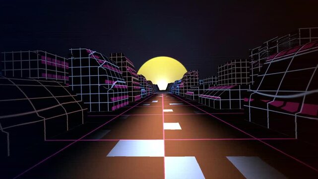 Cyber Grid Synthwave Retro Landscape Background Seamless Loop
