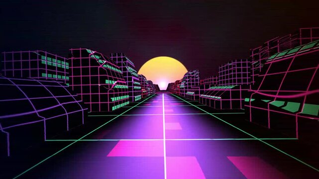 Cyber Grid Synthwave Retro Landscape Background Seamless Loop