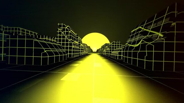 Cyber Grid Synthwave Retro Landscape Background Seamless Loop
