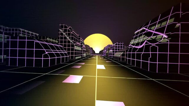 Cyber Grid Synthwave Retro Landscape Background Seamless Loop