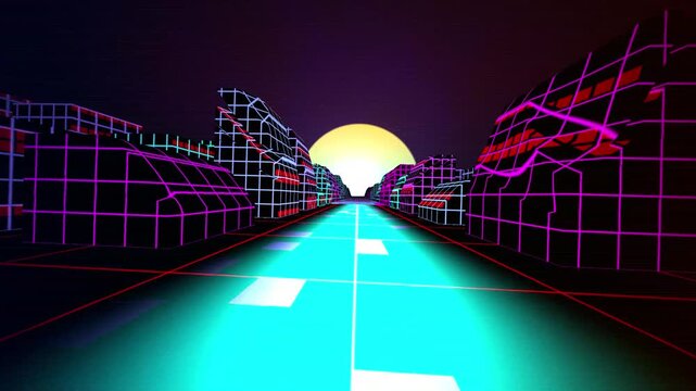 Cyber Grid Synthwave Retro Landscape Background Seamless Loop