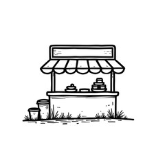 Naklejka premium Simple food stall with a canopy displaying various dishes outdoors 