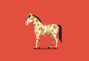 Fototapeta premium Illustrated depiction of a dappled horse on a vibrant red background highlighting its unique spotted coat and elegant stance
