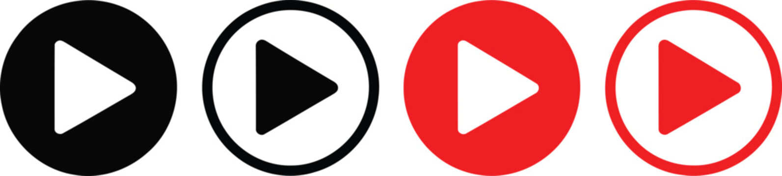 Four play button icons in different color styles for media and navigation design Vector