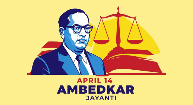 Dr. B.R. Ambedkar Jayanti celebration with scales of justice and book