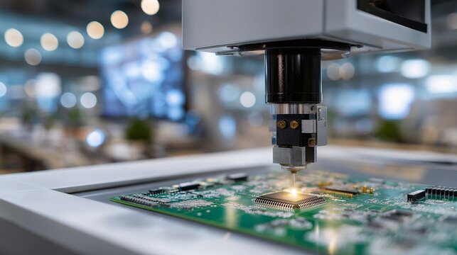 Circuit board conformal coating machine applying protective layer to electronics in automated production, perfect for electronics manufacturing protection, coating technology, circuit board