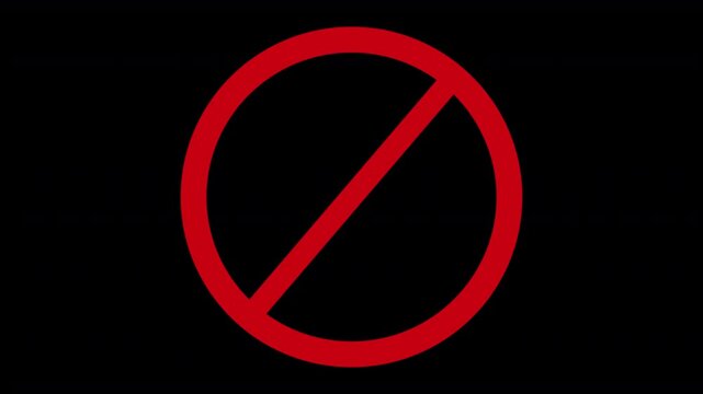 restricted no entry prohibited ban symbol of a red line striking through the centre of a red circle for banned or forbidden actions road sign 4K animation with transparent alpha background
