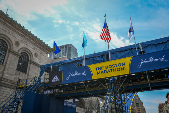 A bridge crossing the finish line of the Boston Marathon