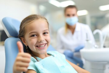 Fototapeta premium Brave Smiling Child Dentist Chair After Checkup Oral Health
