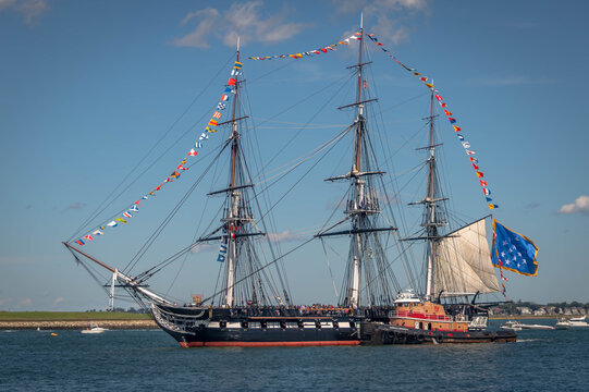 The historic USS Constitution performs a turnaround cruise